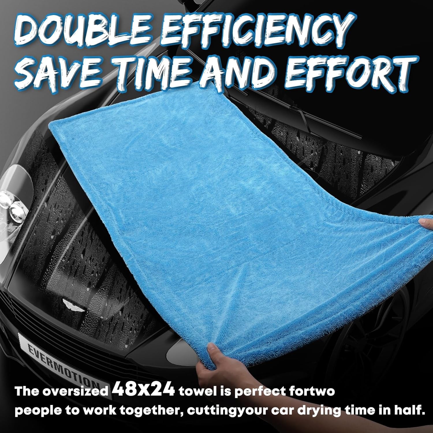48”X24” Car Drying Towel for Full-Sized SUV, Dual Sided Microfiber Car Cleaning Towel with Twisting Yarn Technique, 1400GSM Super Absorbent Scratch-Free, Machine Washable (Dark Gray - Blue)