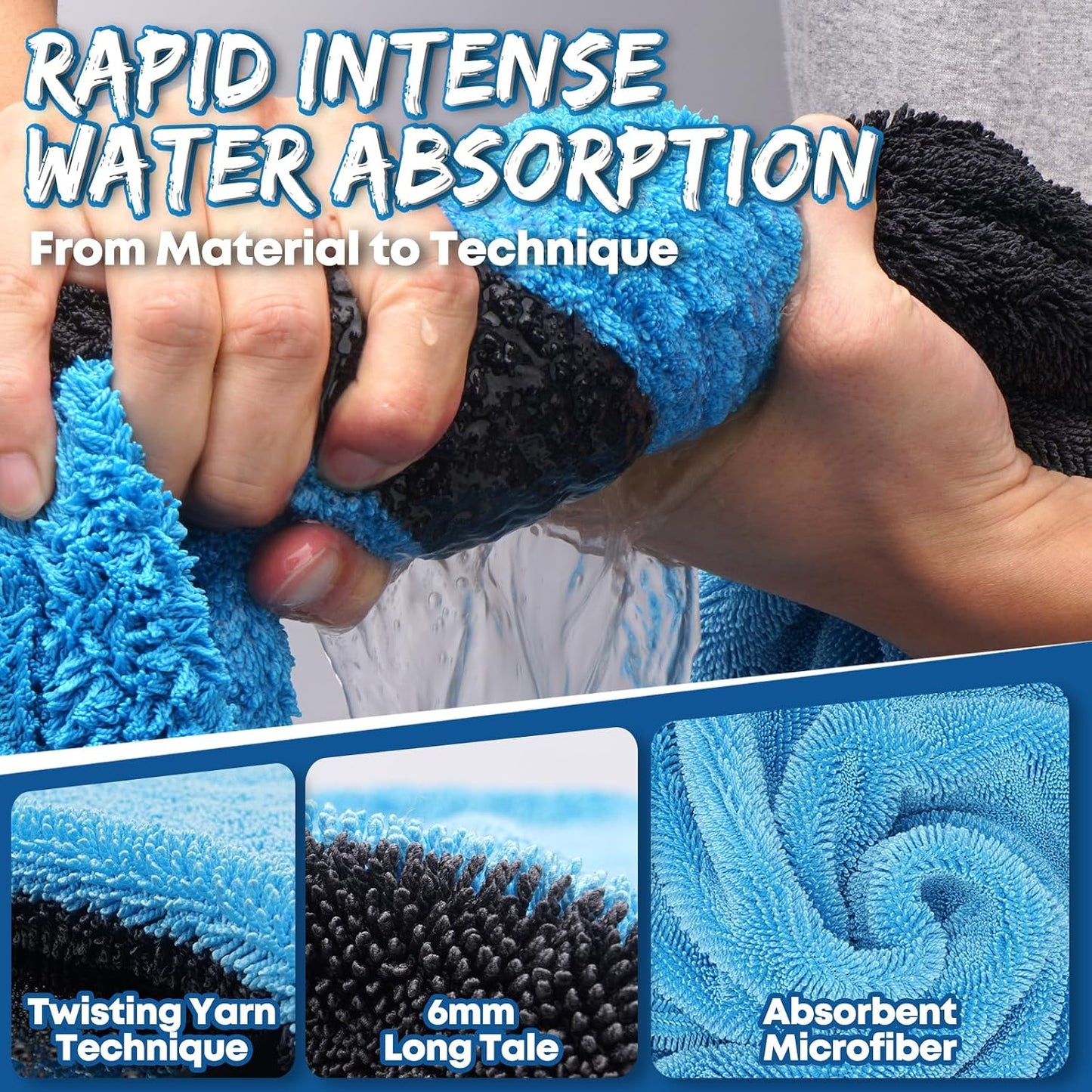 48”X24” Car Drying Towel for Full-Sized SUV, Dual Sided Microfiber Car Cleaning Towel with Twisting Yarn Technique, 1400GSM Super Absorbent Scratch-Free, Machine Washable (Dark Gray - Blue)