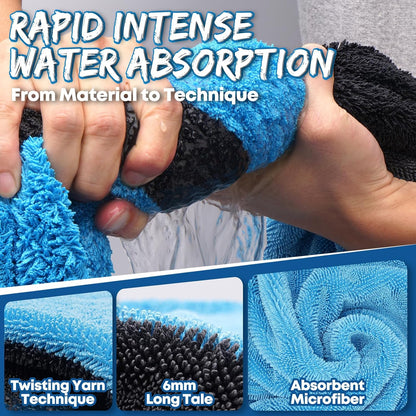48”X24” Car Drying Towel for Full-Sized SUV, Dual Sided Microfiber Car Cleaning Towel with Twisting Yarn Technique, 1400GSM Super Absorbent Scratch-Free, Machine Washable (Dark Gray - Blue)
