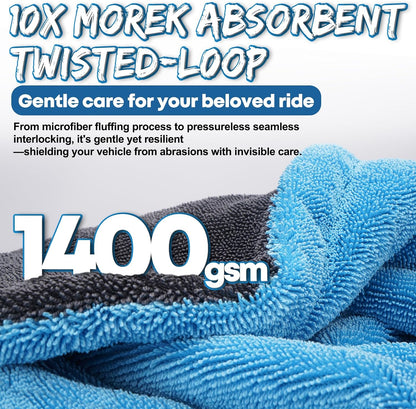 48”X24” Car Drying Towel for Full-Sized SUV, Dual Sided Microfiber Car Cleaning Towel with Twisting Yarn Technique, 1400GSM Super Absorbent Scratch-Free, Machine Washable (Dark Gray - Blue)