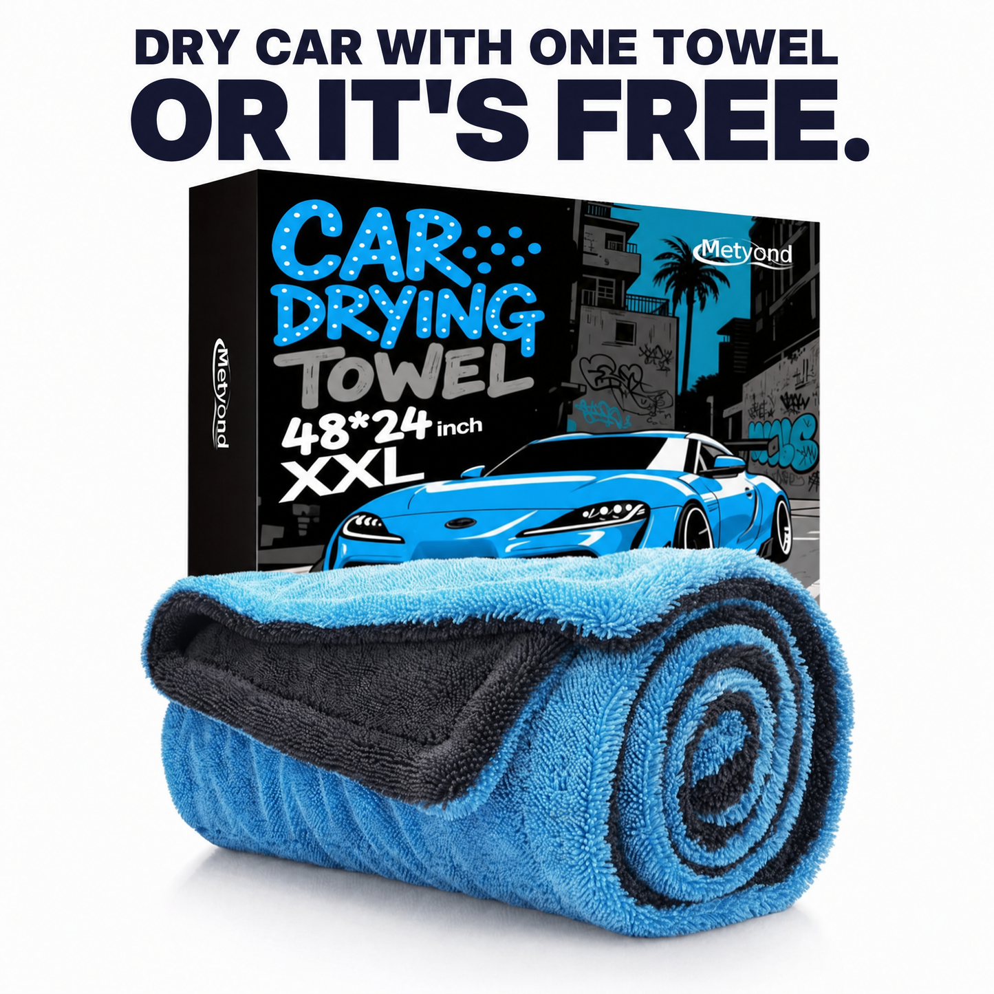 Motivra Ultra-Dry Microfiber Car Towel 2.0 - 48”x24”, Dual Sided Microfiber, 1400GSM